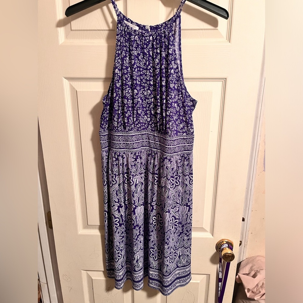 LONDON TIMES Indigo Floral Dress